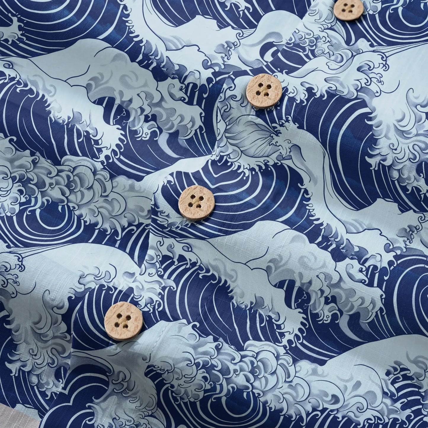 LeosWare® Men's Hawaiian Shirt Short Sleeve Button-up 100% Cotton Blue Aloha Blue Wave World