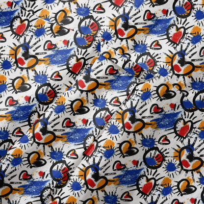 LeosWare® Men's Hawaiian Shirt Short Sleeve Button-up 100% Cotton White Aloha Color Clash Heart Mango