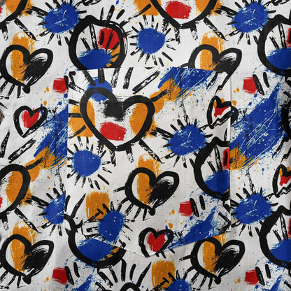 LeosWare® Men's Hawaiian Shirt Short Sleeve Button-up 100% Cotton White Aloha Color Clash Heart Mango