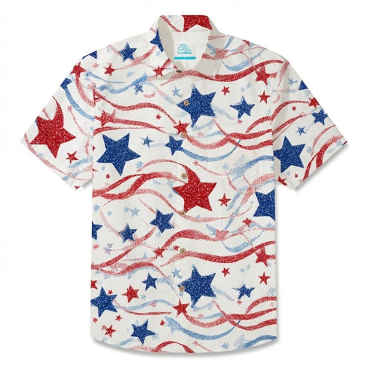 LeosWare® Men's Hawaiian Shirt Short Sleeve Button-up Breathable & Quick-Dry Aloha 250 Years Of American Independence Flag