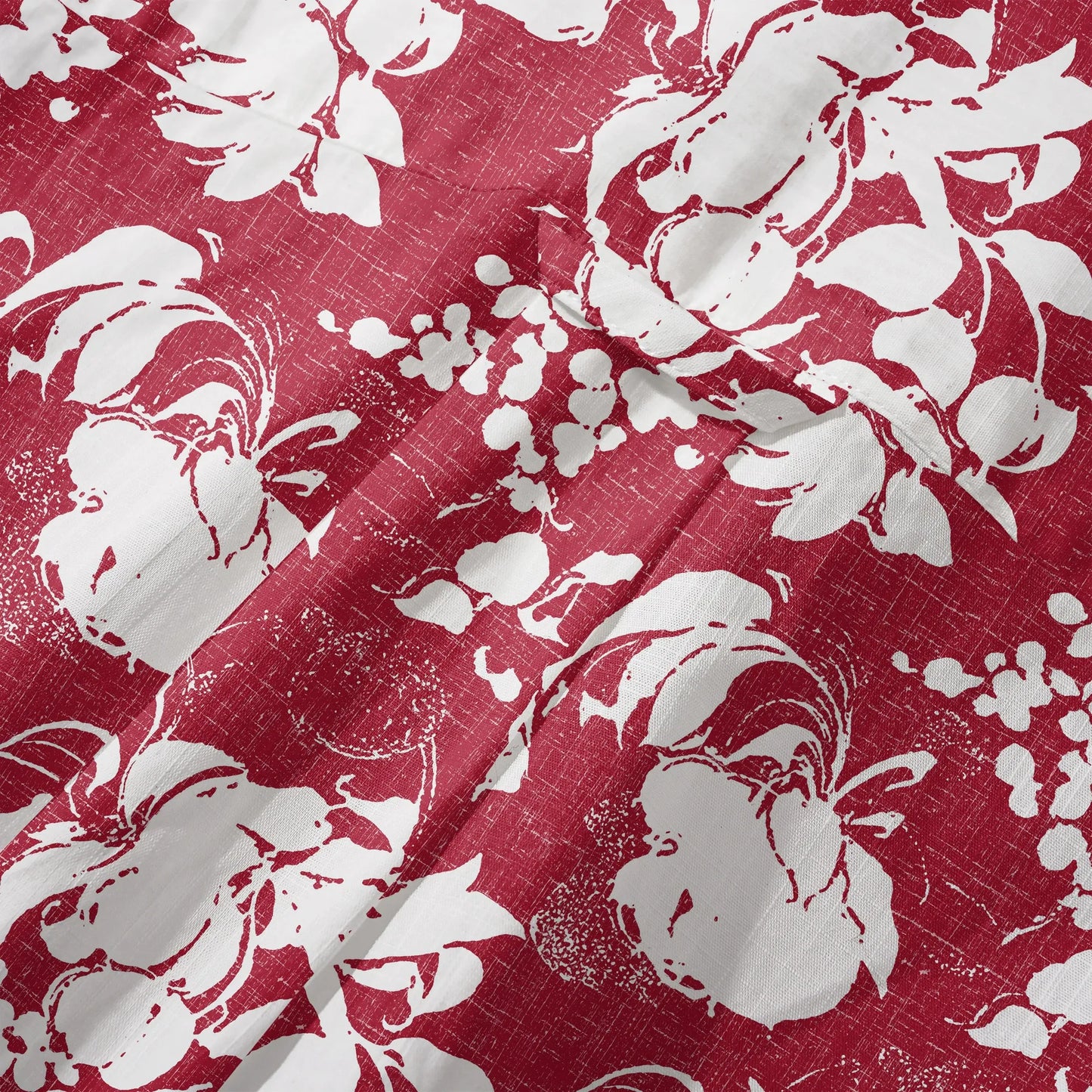 LeosWare® Flower Men's Hawaiian Shirt Short Sleeve Button-up 100% Cotton Red Aloha Crimson Blossom Harmony