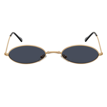 BECK - Retro Modern Small Metal Round Oval 90s Gold Sunglasses Smoke Lens