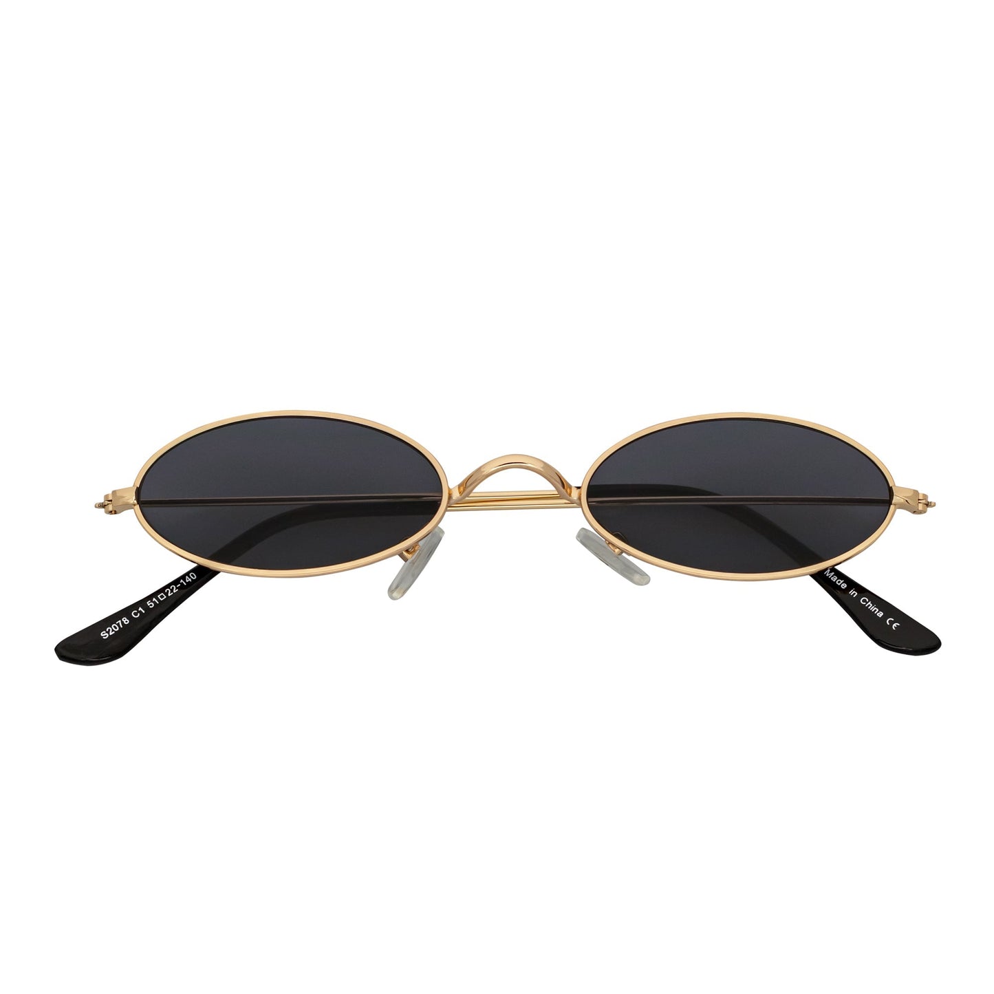 BECK - Retro Modern Small Metal Round Oval 90s Gold Sunglasses Smoke Lens