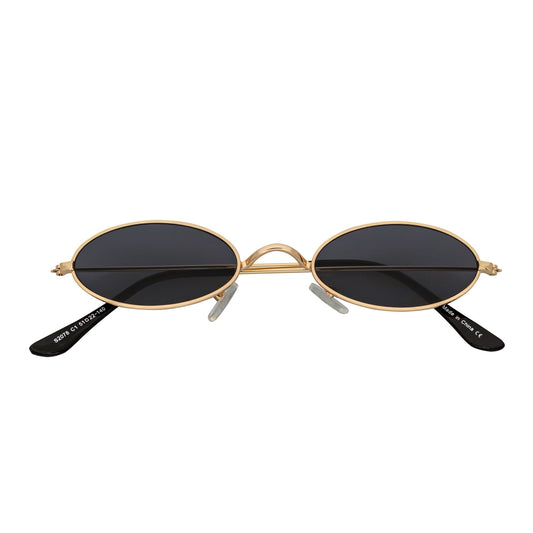 BECK - Retro Modern Small Metal Round Oval 90s Gold Sunglasses Smoke Lens