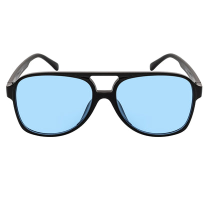 BRASCO - Classic Plastic Teardrop Aviator Black Sunglasses Blue Tint Lens