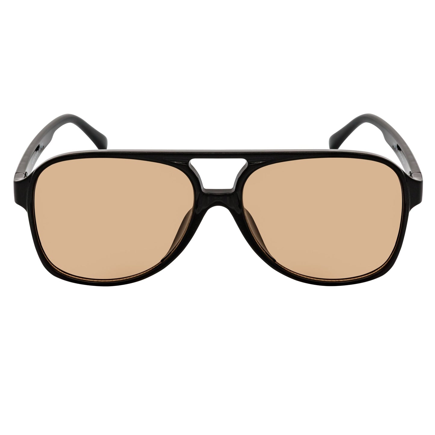 BRASCO - Classic Plastic Teardrop Aviator Black Sunglasses Brown Tint Lens