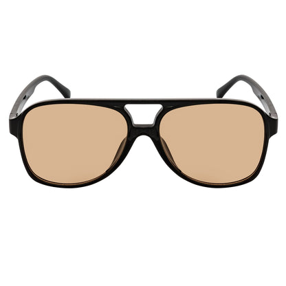 BRASCO - Classic Plastic Teardrop Aviator Black Sunglasses Brown Tint Lens