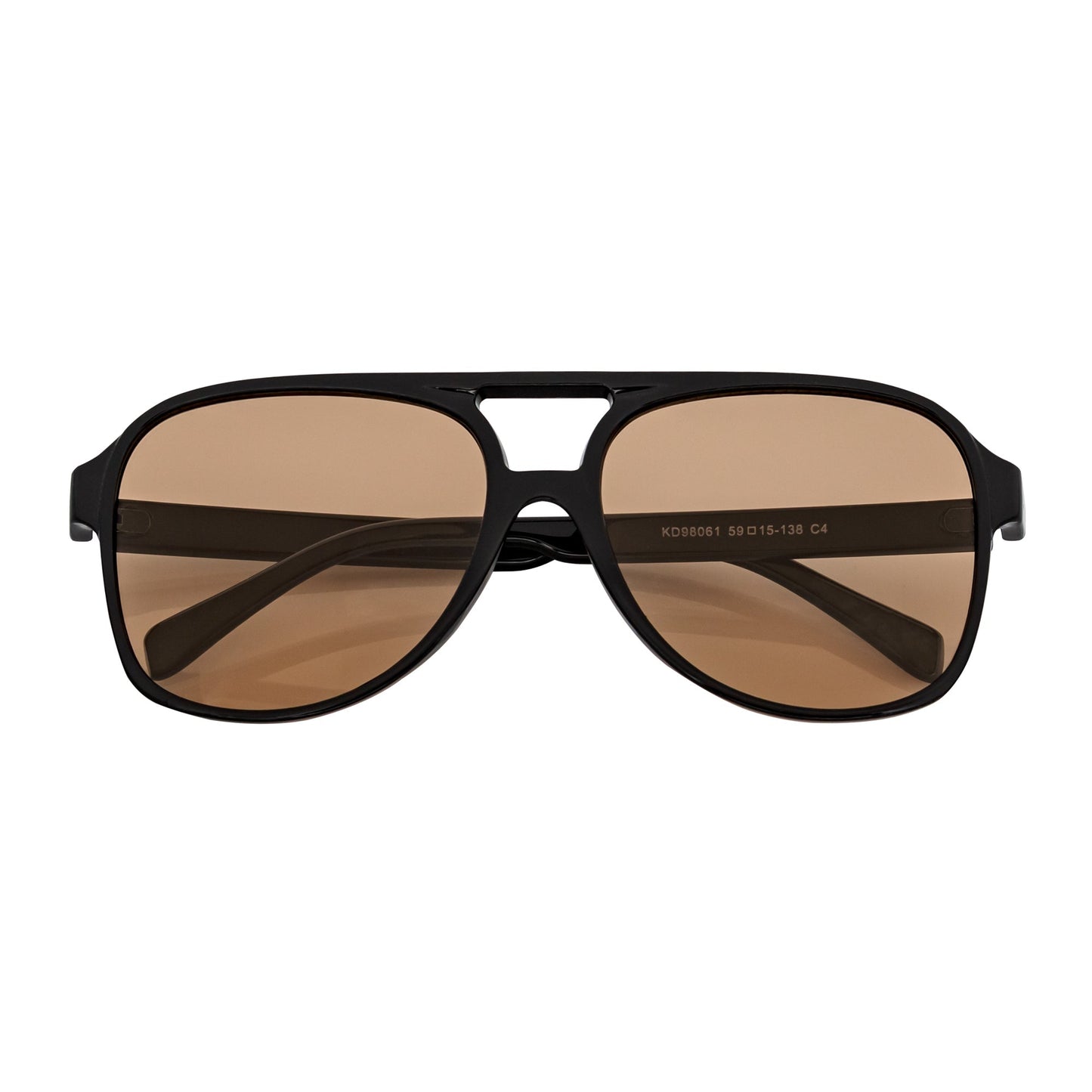 BRASCO - Classic Plastic Teardrop Aviator Black Sunglasses Brown Tint Lens