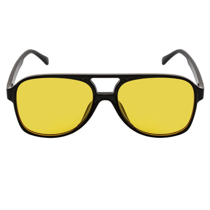 BRASCO - Classic Plastic Teardrop Aviator Black Sunglasses Yellow Tint Lens