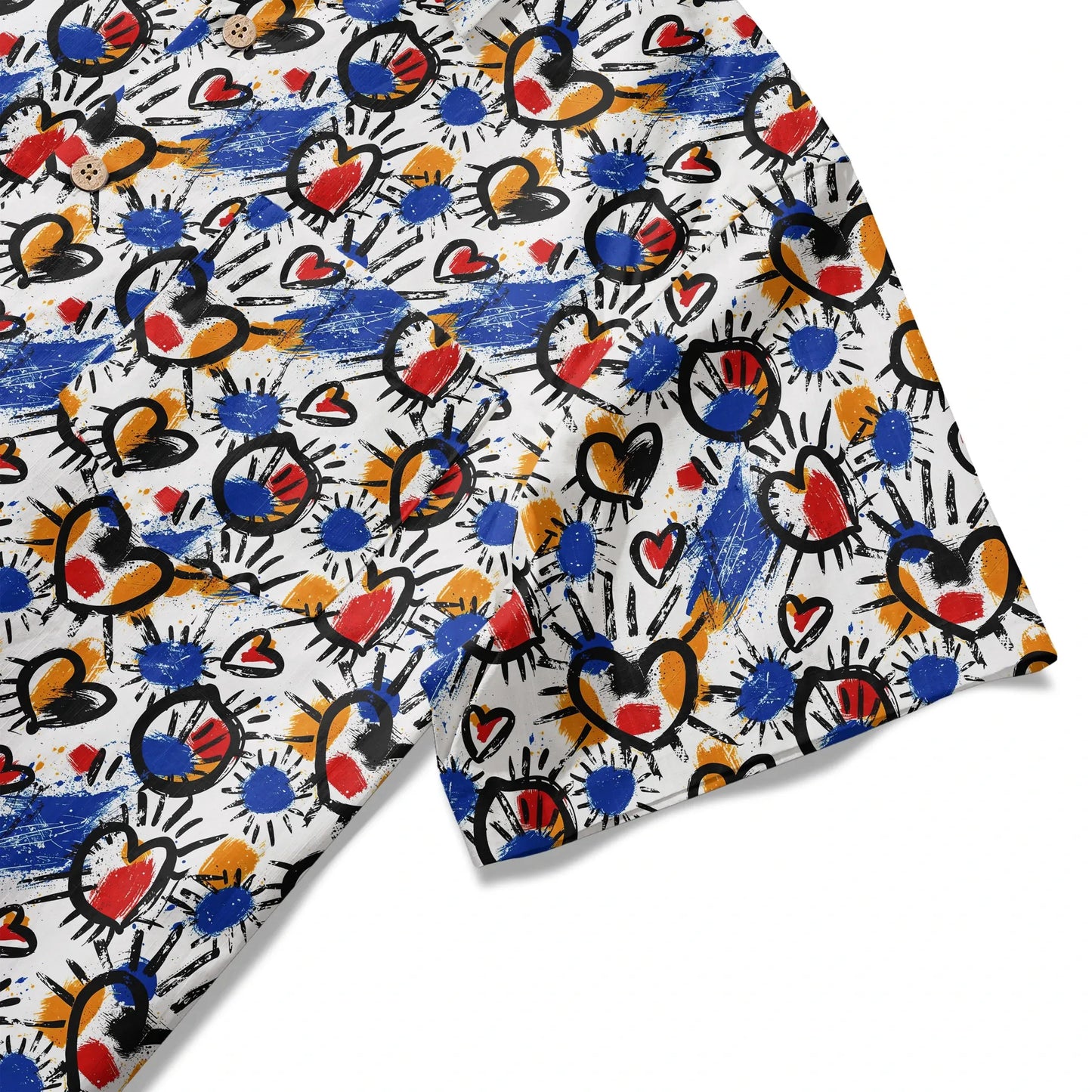 LeosWare® Men's Hawaiian Shirt Short Sleeve Button-up 100% Cotton White Aloha Color Clash Heart Mango