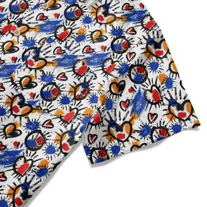LeosWare® Men's Hawaiian Shirt Short Sleeve Button-up 100% Cotton White Aloha Color Clash Heart Mango