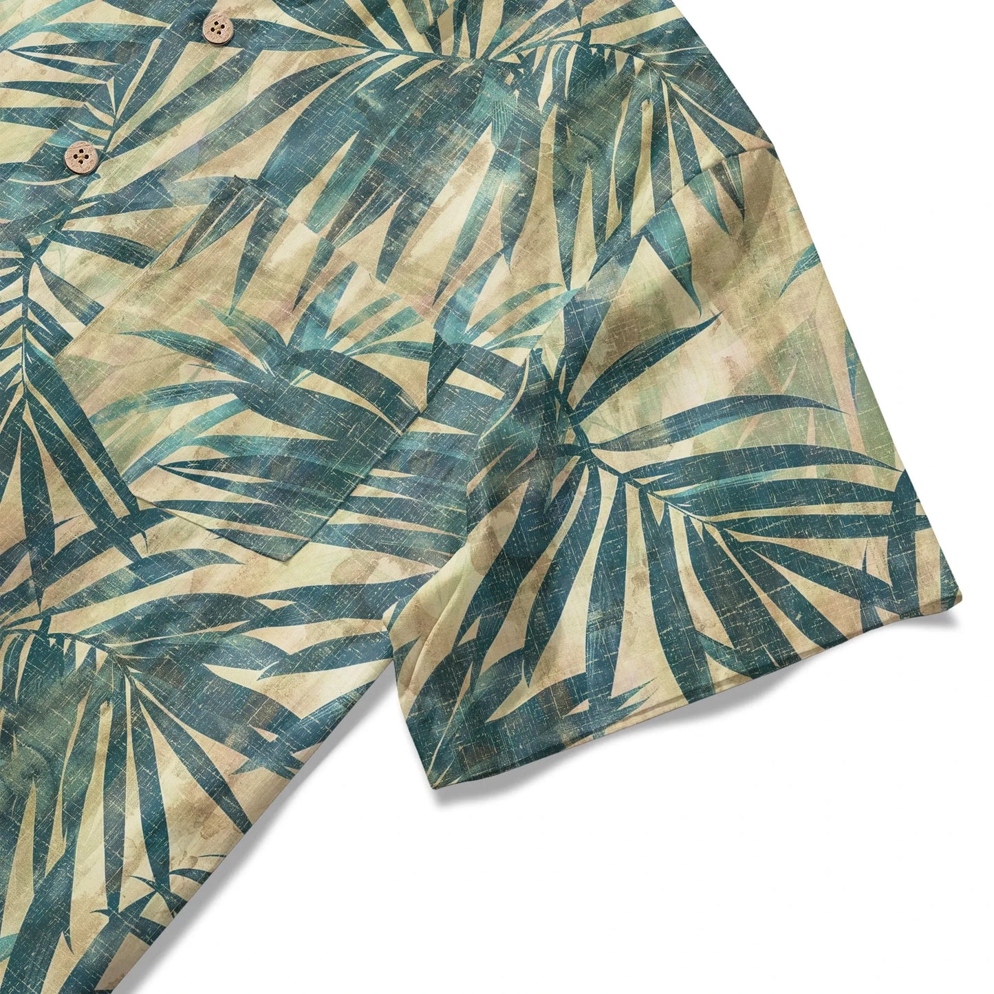 LeosWare® Men's Hawaiian Shirt Short Sleeve Button-up 100% Cotton Green Aloha Vintage Palm