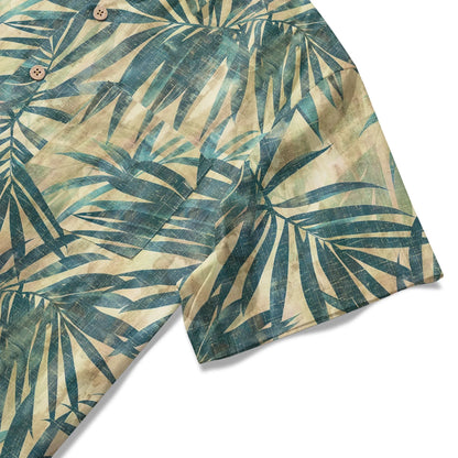 LeosWare® Men's Hawaiian Shirt Short Sleeve Button-up 100% Cotton Green Aloha Vintage Palm