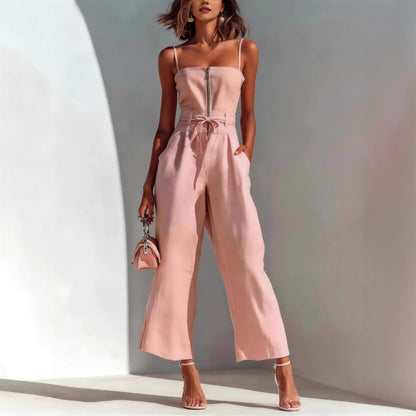 Women's Strapless Lace-Up Wide-Leg Linen Jumpsuit – 5 Colors S–2XL