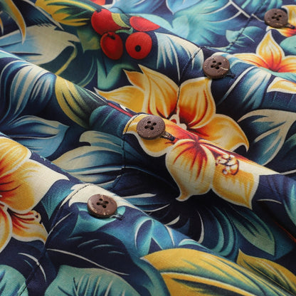 Tropical Hawaiian Shirt For Men Pineapples in the Jungle Shirt Camp Collar 100% Cotton