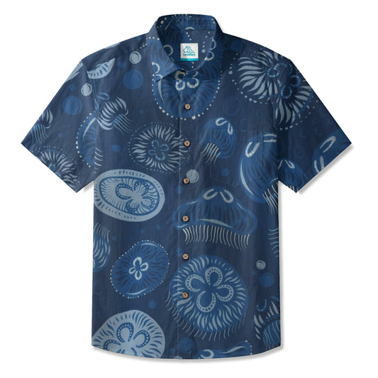 LeosWare® Men's Hawaiian Shirt Short Sleeve Button-up Breathable & Quick-Dry Aloha Seaside Serenity