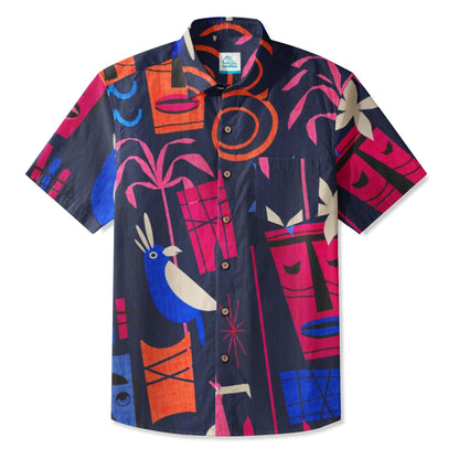 LeosWare® Men's Hawaiian Shirt Short Sleeve Button-up Breathable & Quick-Dry Aloha Tiki Nights