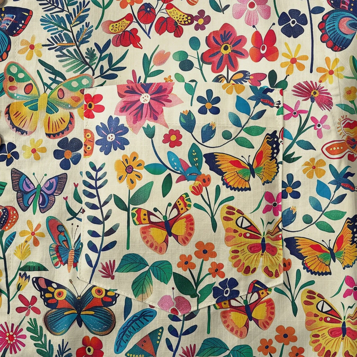 LeosWare® Men's Hawaiian Shirt Short Sleeve Button-up 100% Cotton Beige Aloha Butterfly Whispers In Full Bloom
