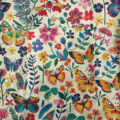 LeosWare® Men's Hawaiian Shirt Short Sleeve Button-up 100% Cotton Beige Aloha Butterfly Whispers In Full Bloom