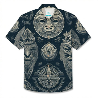 LeosWare® Men's Hawaiian Shirt Short Sleeve Button-up Breathable & Quick-Dry Aloha Shadow Totem
