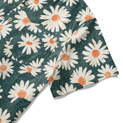 LeosWare® Men's Hawaiian Shirt Short Sleeve Button-up 100% Cotton Green Aloha Daisy Bottom