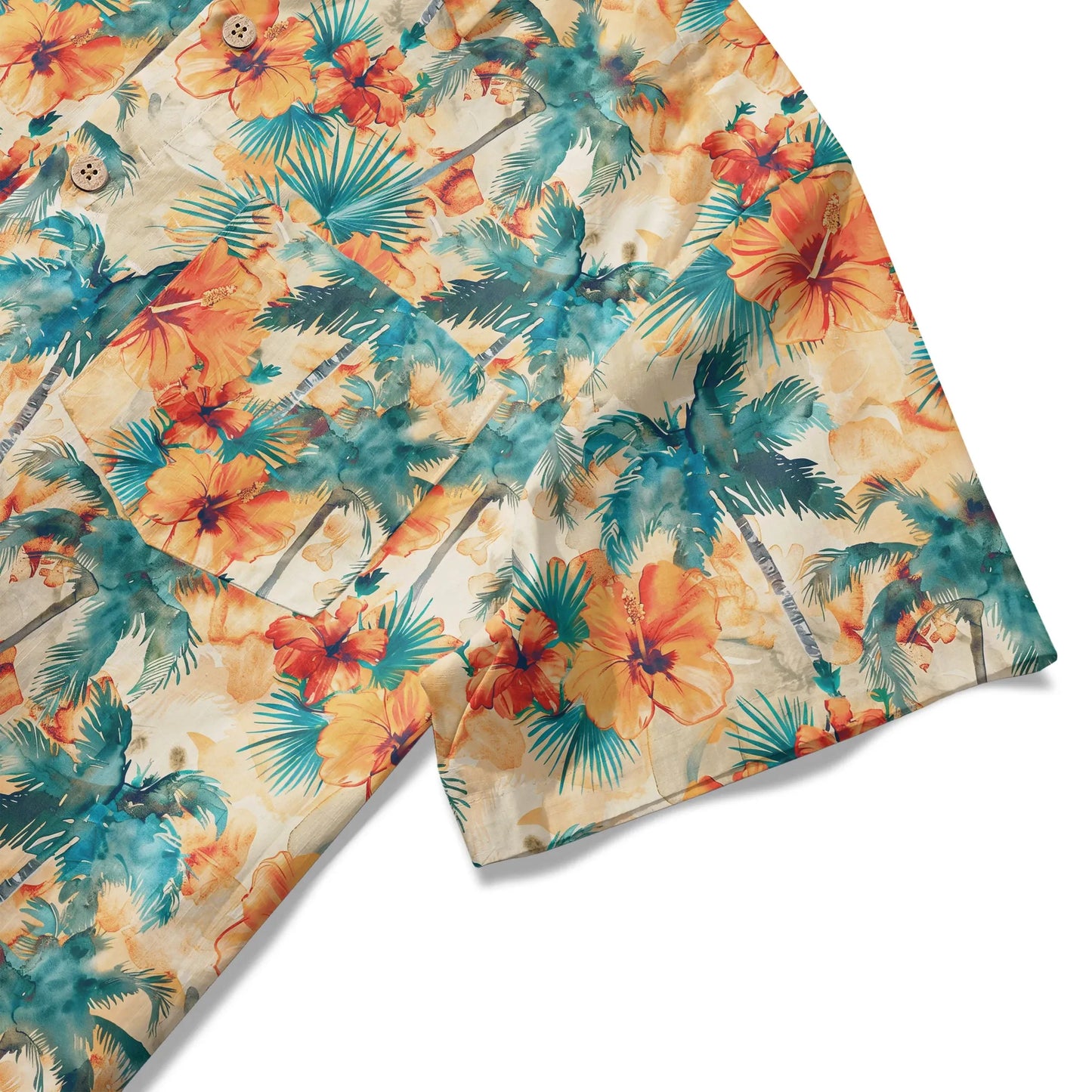 LeosWare® Men's Hawaiian Shirt Short Sleeve Button-up 100% Cotton Orange Aloha Sunset Orange Coconut Breeze