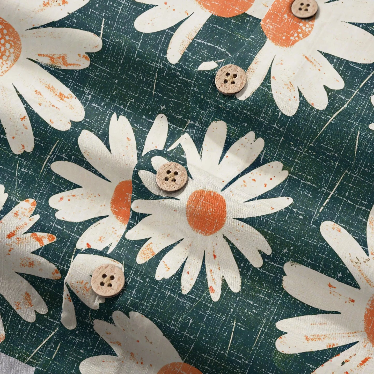 LeosWare® Men's Hawaiian Shirt Short Sleeve Button-up 100% Cotton Green Aloha Daisy Bottom
