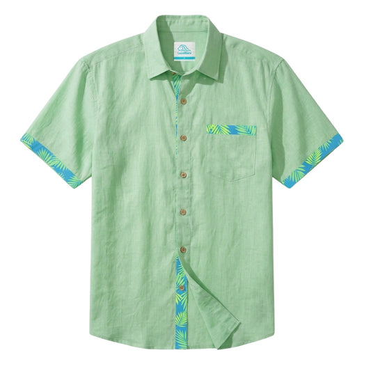 LeosWare® Men's Hawaiian Shirt Short Sleeve Button-up Breathable & Quick-Dry Aloha Floral Accents On Solid Color