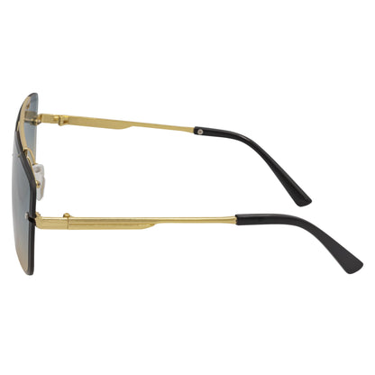DIRECTOR - Rimless Metal Flat Top Aviator Gold Sunglasses Blue-Tan Lens