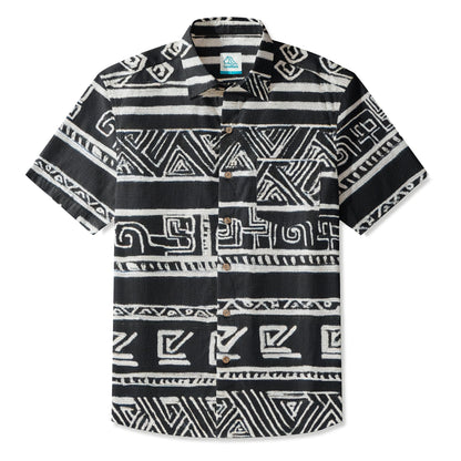 LeosWare® Men's Hawaiian Shirt Short Sleeve Button-up 95% Polyester, 5% Spandex Aloha Mono Tribe