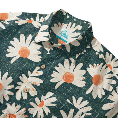 LeosWare® Men's Hawaiian Shirt Short Sleeve Button-up 100% Cotton Green Aloha Daisy Bottom