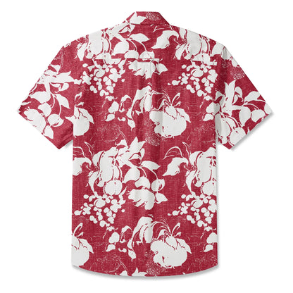 LeosWare® Flower Men's Hawaiian Shirt Short Sleeve Button-up 100% Cotton Red Aloha Crimson Blossom Harmony