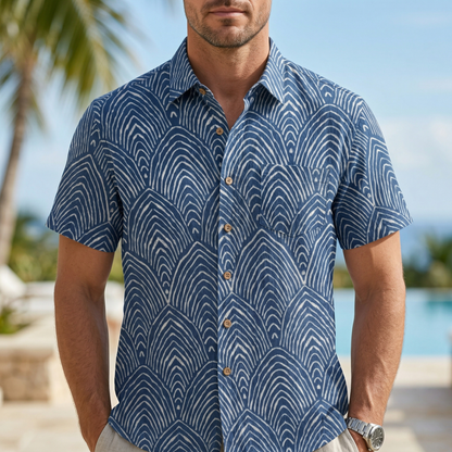 LeosWare® Men's Hawaiian Shirt Short Sleeve Button-up 95% Polyester, 5% Spandex Aloha Sea Scales