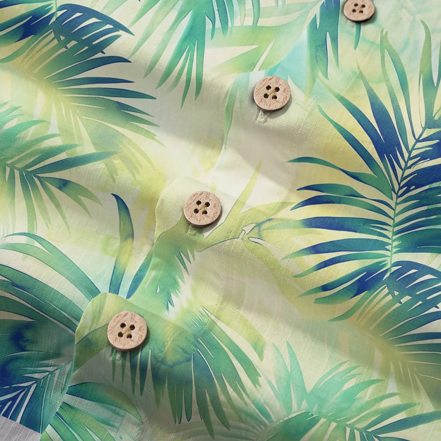 LeosWare® Plant Men's Hawaiian Shirt Short Sleeve Button-up 100% Cotton Green Aloha Coconut Breeze - Summer Delight