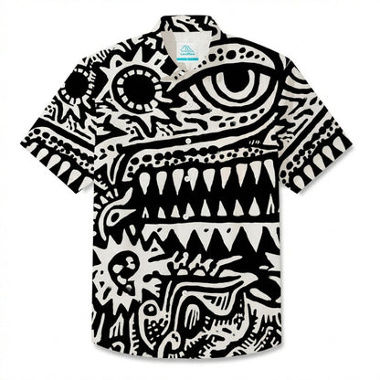 LeosWare® Men's Hawaiian Shirt Short Sleeve Button-up Breathable & Quick-Dry Aloha Totem Wild