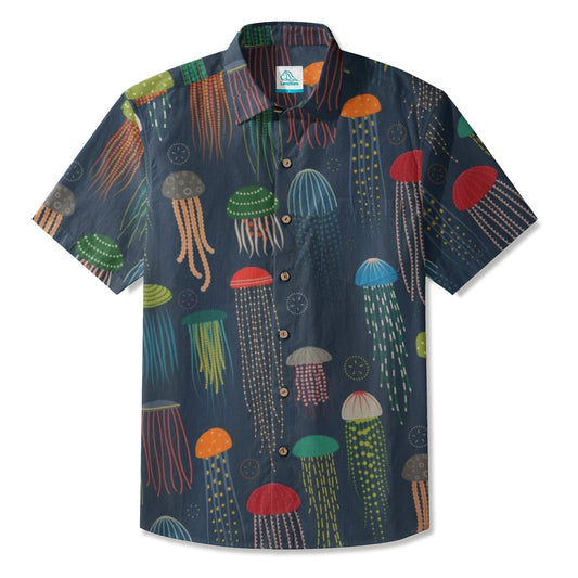 LeosWare® Men's Hawaiian Shirt Short Sleeve Button-up Breathable & Quick-Dry Aloha Jelly Drift