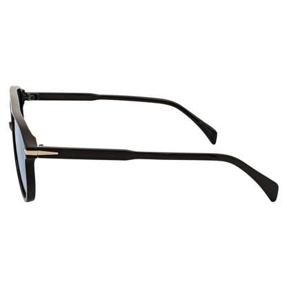 EPOCH - Classic Flat Top Plastic Aviator Black Sunglasses Blue Tint Lens