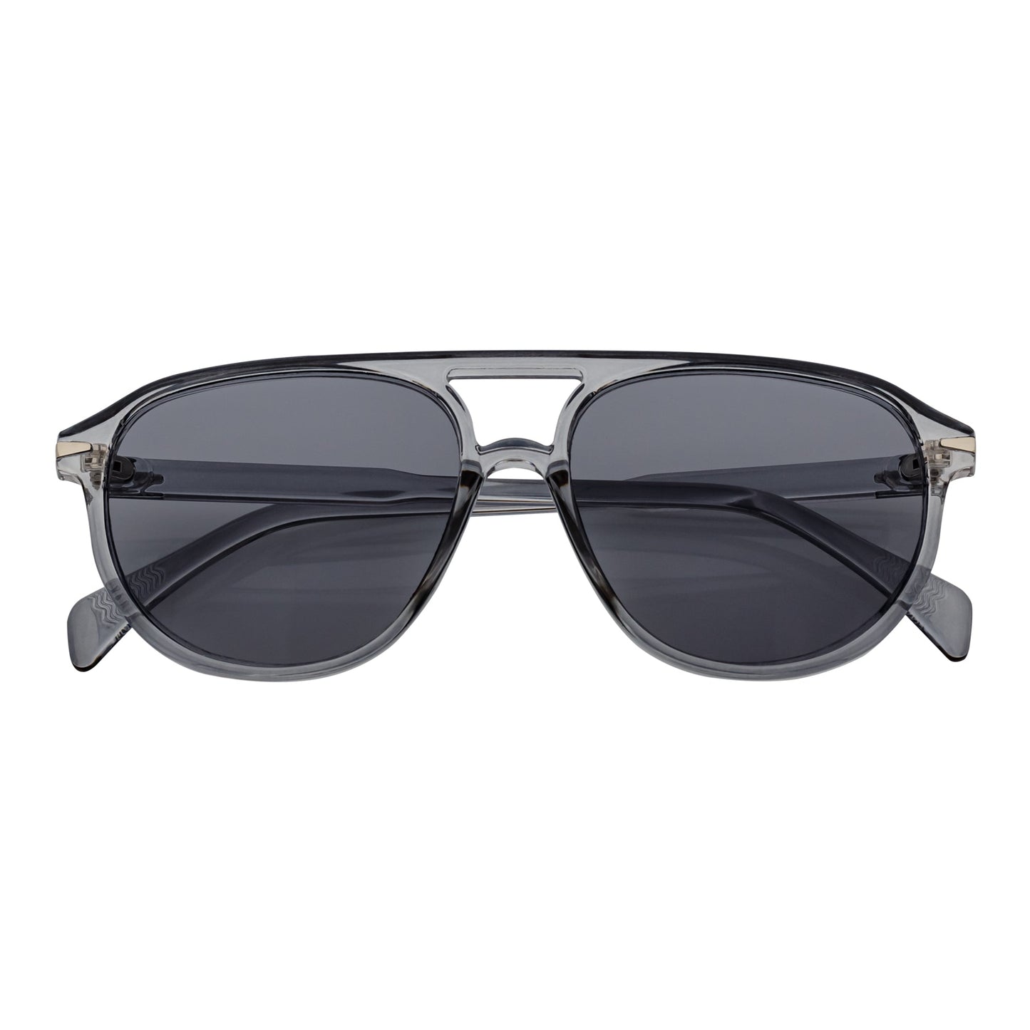 EPOCH Classic Flat Top Plastic Aviator Clear-Gray Sunglasses Smoke Lens