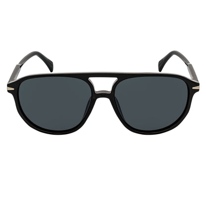 EPOCH - Classic Flat Top Plastic Aviator Sunglasses Black Smoke
