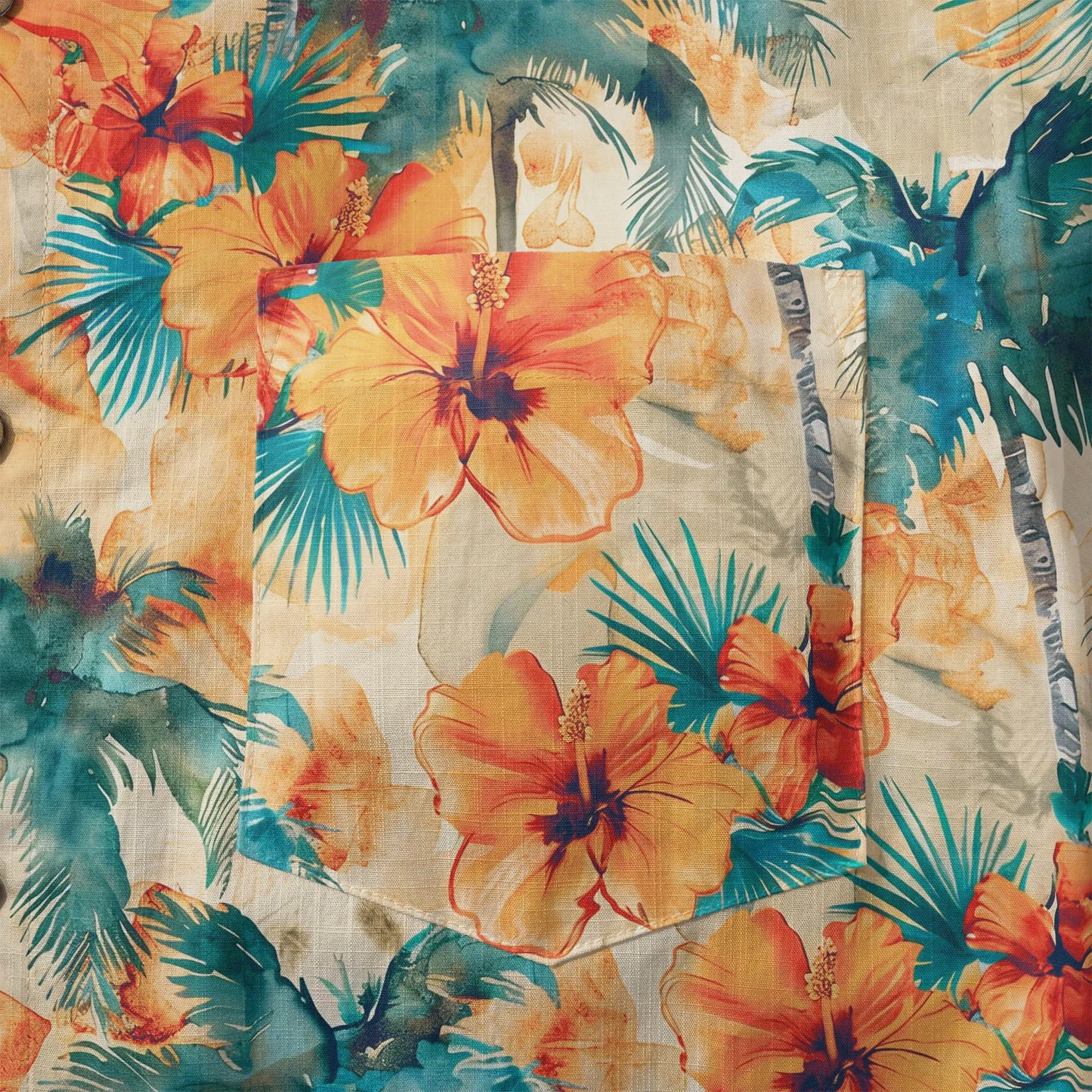 LeosWare® Men's Hawaiian Shirt Short Sleeve Button-up 100% Cotton Orange Aloha Sunset Orange Coconut Breeze