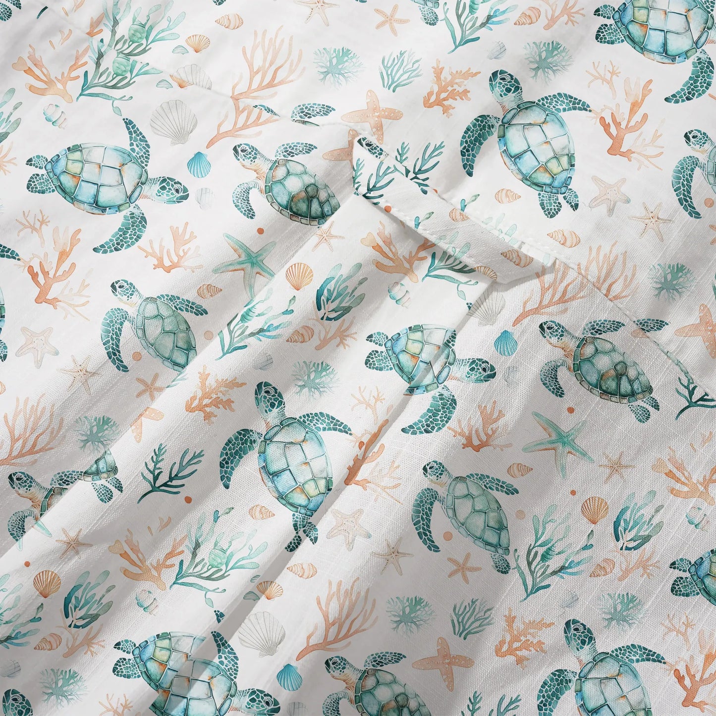 LeosWare® Men's Hawaiian Shirt Short Sleeve Button-up 100% Cotton Blue Aloha Coral Wonderland Of The Sea Turtle