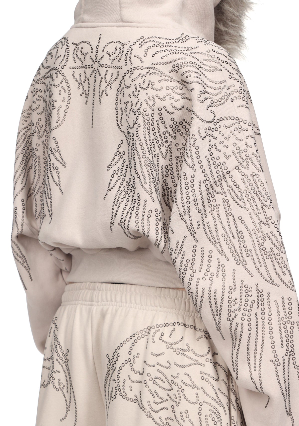 FALLEN FAUX FUR STUDDED CROP ZIP HOODIE (DETACHABLE FUR)