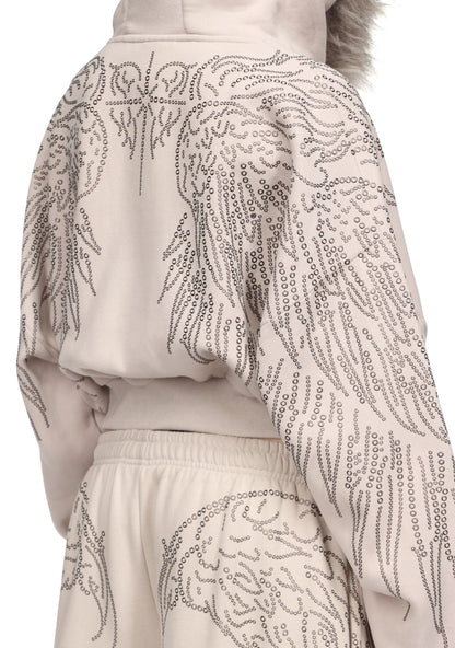 FALLEN FAUX FUR STUDDED CROP ZIP HOODIE (DETACHABLE FUR)