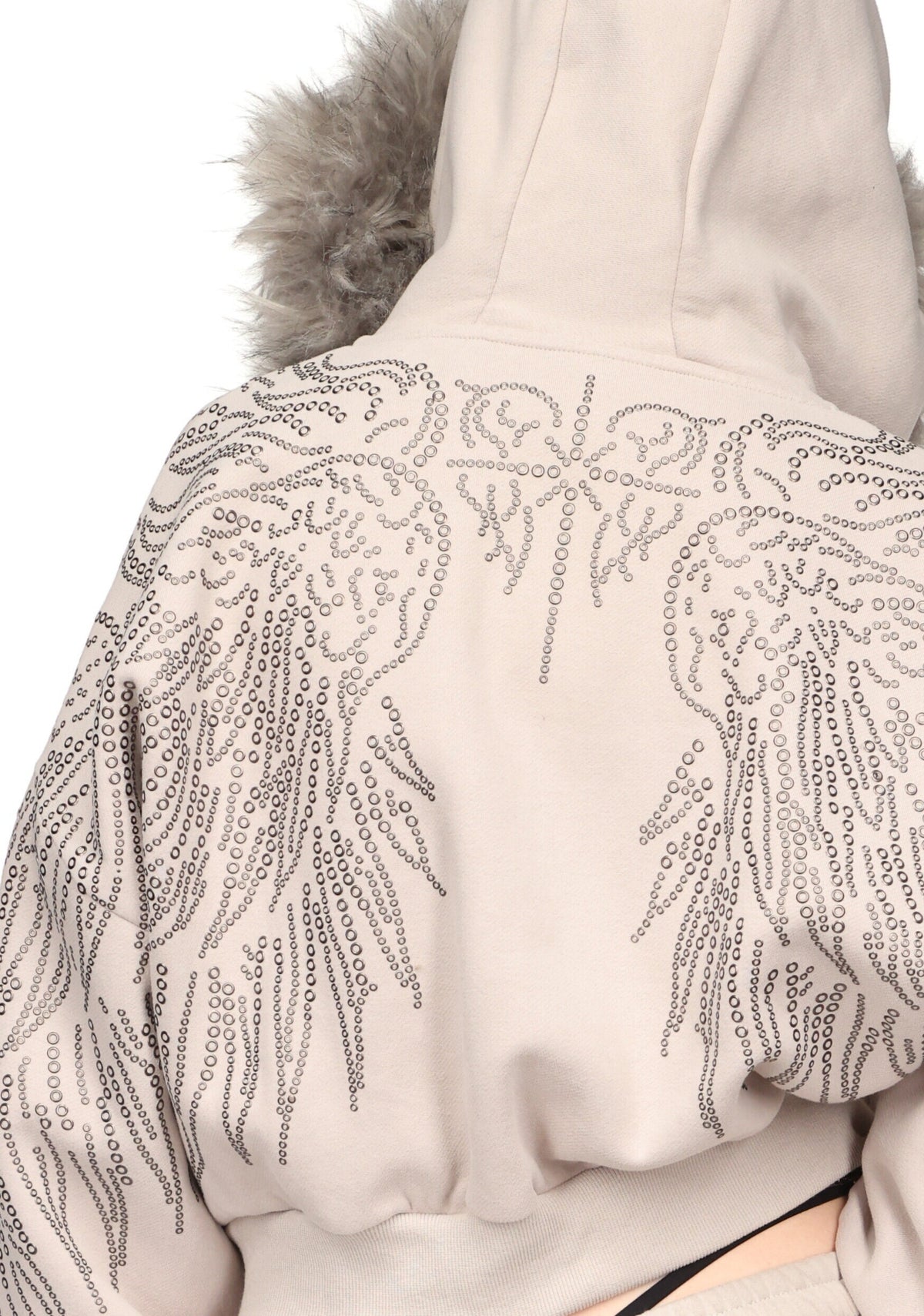 FALLEN FAUX FUR STUDDED CROP ZIP HOODIE (DETACHABLE FUR)
