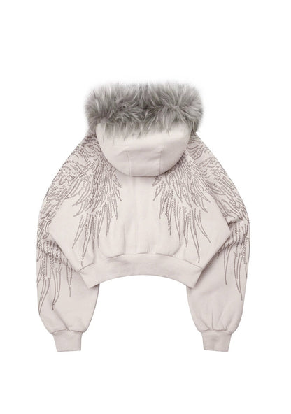 FALLEN FAUX FUR STUDDED CROP ZIP HOODIE (DETACHABLE FUR)