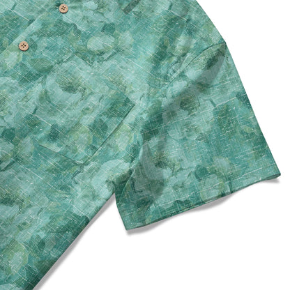 LeosWare® Men's Hawaiian Shirt Short Sleeve Button-up 100% Cotton Aloha Blue Mist Flower Silhouette