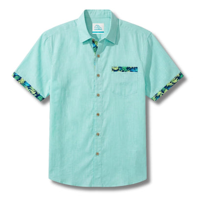 LeosWare® Men's Hawaiian Shirt Short Sleeve Button-up Breathable & Quick-Dry Aloha Solid Foundation