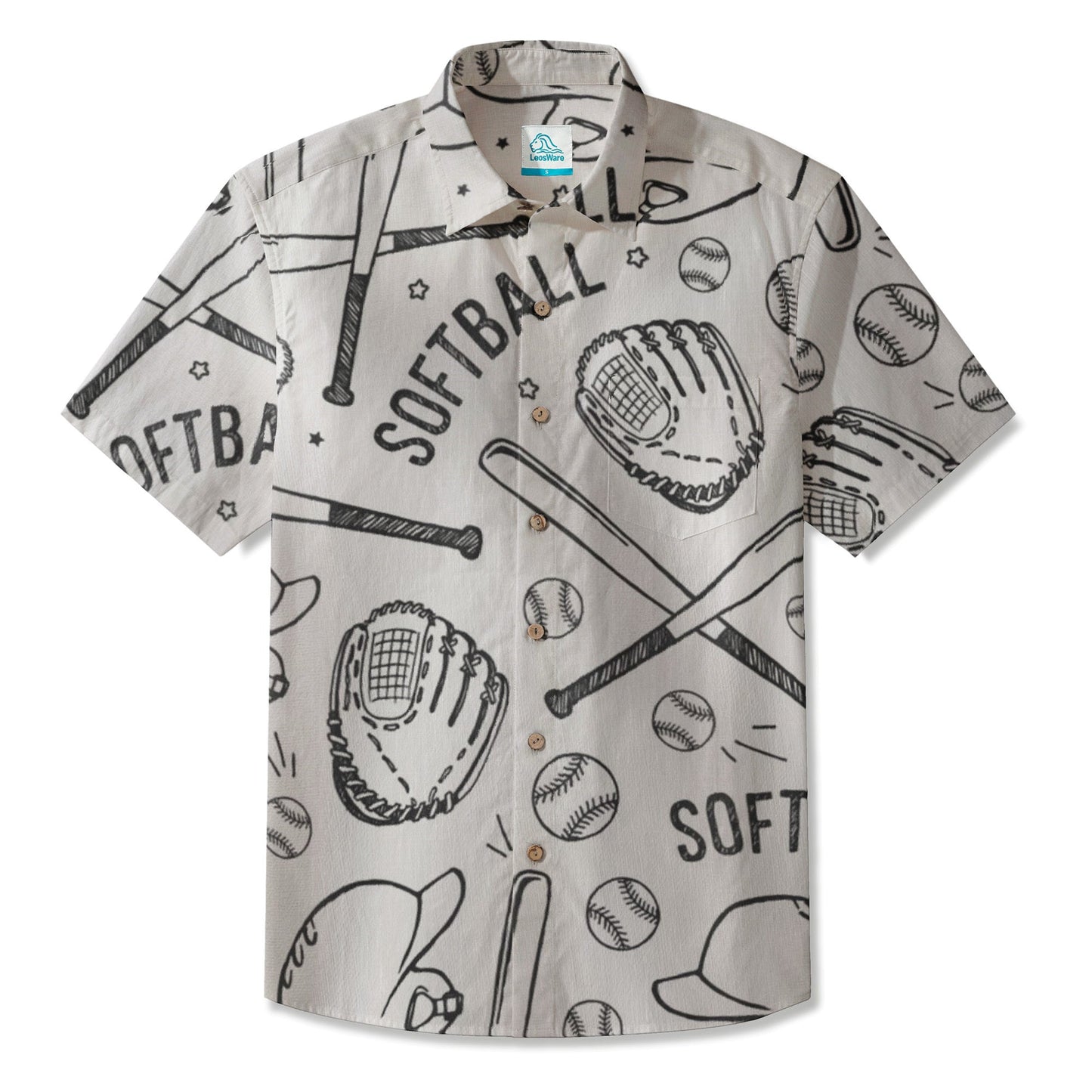 LeosWare® Men's Hawaiian Shirt Short Sleeve Button-up Breathable & Quick-Dry Aloha Ball Play