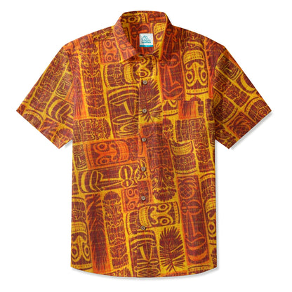 LeosWare® Men's Hawaiian Shirt Short Sleeve Button-up Breathable & Quick-Dry Aloha Tiki Totems