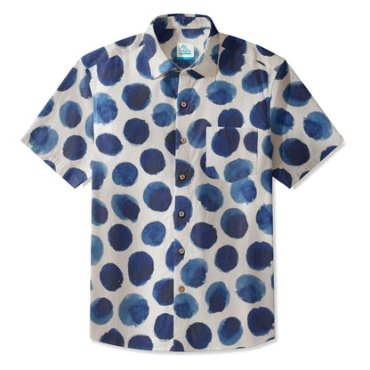 LeosWare® Men's Hawaiian Shirt Short Sleeve Button-up 95% Polyester, 5% Spandex Aloha Ink Dots